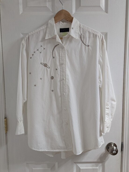 Esprit Tops - Vintage 90s‎ Esprit Celestial Embroidered Shirt White Stars Moon Made Hong Kong